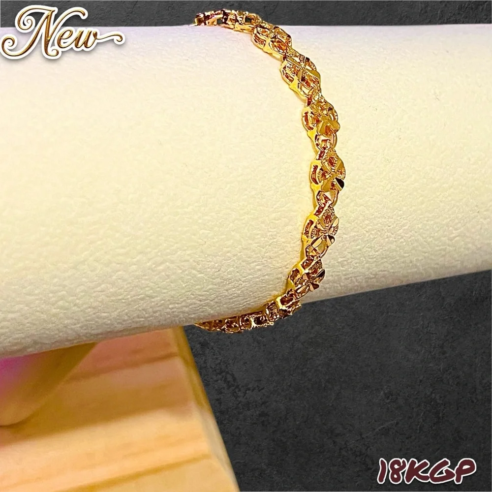 New 18K Gold Plated 8 Inch Four-leaf clover Chain Bracelet Unisex - Picture 6 of 11